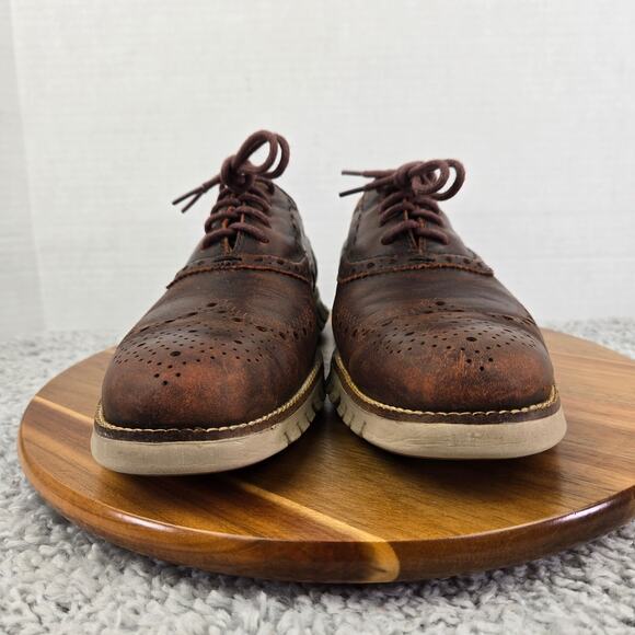 Cole Haan Mens 9.5M ZeroGrand Brown Leather Rustic Medallion Wingtip Oxford main image 12
